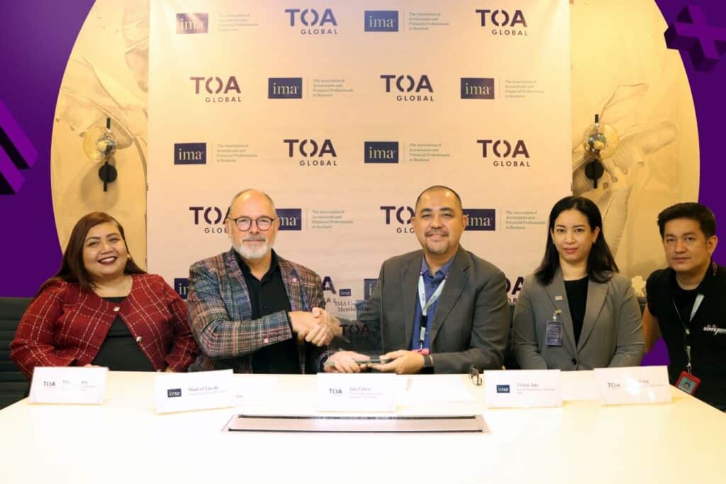 TOA Global President and Country Manager (Philippines) Ian Zafra and Marcel Ewals, IMA’s Regional Director (Asia-Pacific), signed a new partnership agreement last November 5, 2025 in Manila, with other TOA Global and IMA leaders in attendance.